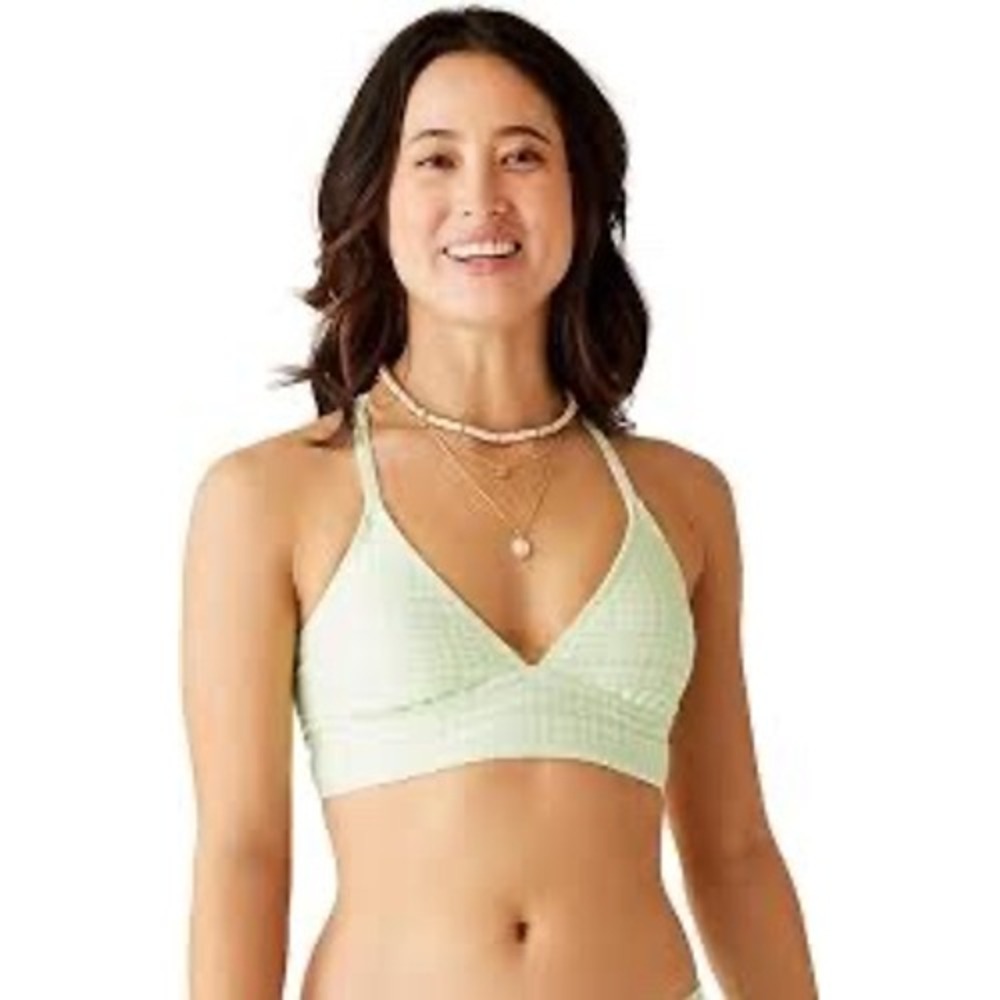 Carve Designs Dahlia Bikini Top Spritz Texture Green‎ White Halter Size S